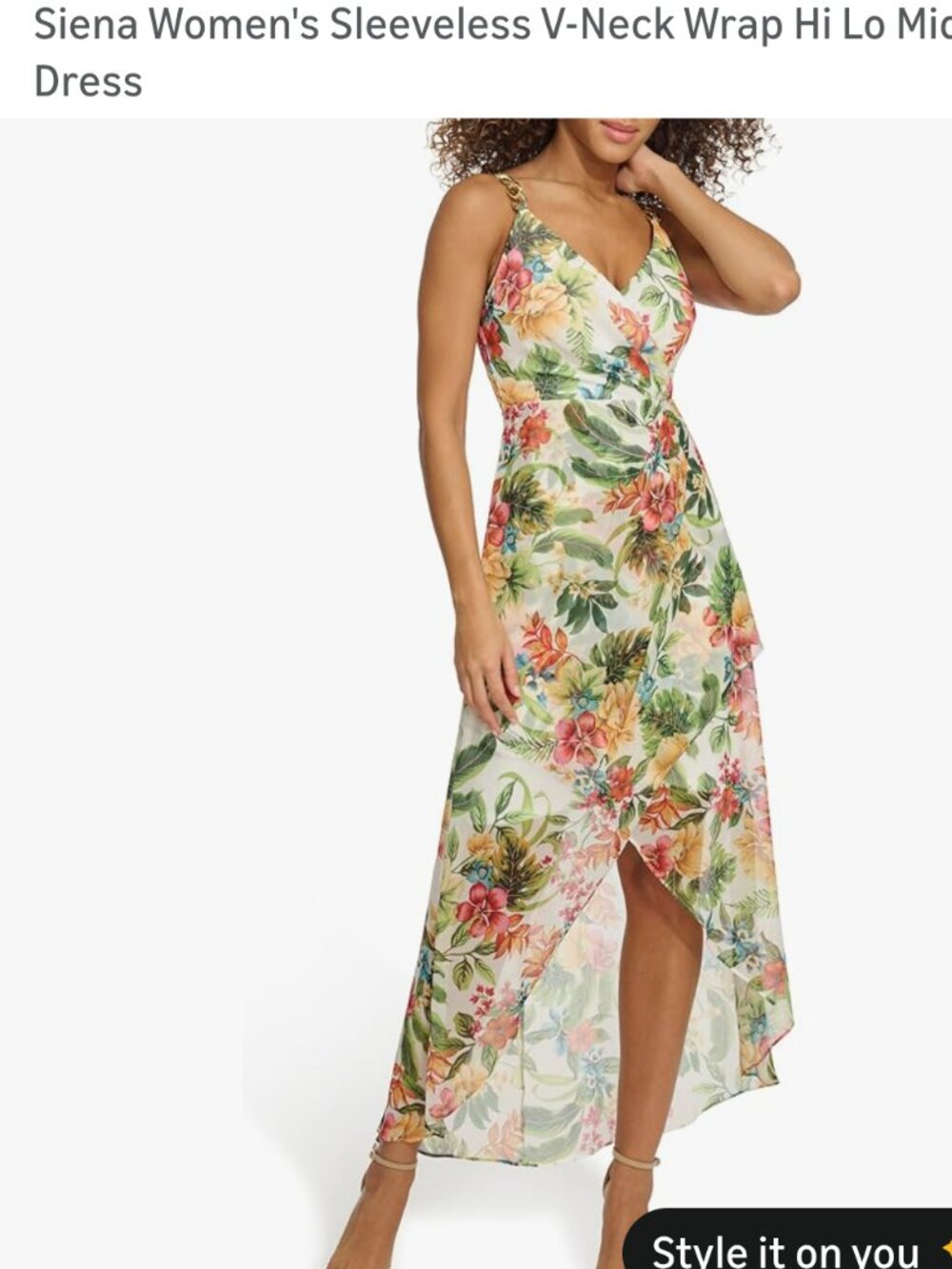 Women's Siena Sleeveless V-Neck Wrap Hi Lo Midi Floral Dress Size 10   P#605@CMK